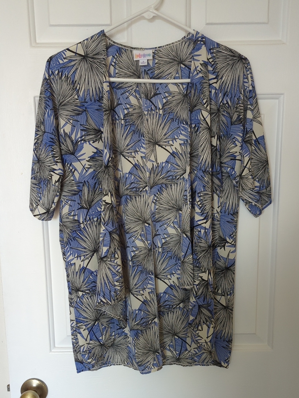 LuLaRoe Blue and Black Palm-Print Open Front Kimono